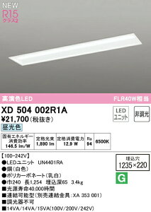 オーデリック XD504002R1A LEDベースライト LED-LINE R15高演色 クラス2 埋込型 下面開放型(幅220) 40形 2000lmタイプ FLR40W×1灯相当 非調光 昼光色6500K 照明器具 天井照明 店舗・施設向け