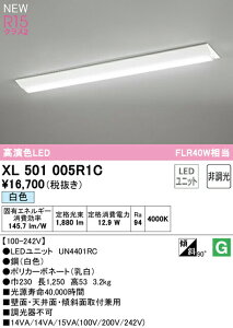 オーデリック XL501005R1C LEDベースライト LED-LINE R15高演色 クラス2 直付型 逆富士型(幅230) 40形 2000lmタイプ FLR40W×1灯相当 非調光 白色4000K 照明器具 壁面・天井面・傾斜面取付兼用 店舗・施設向