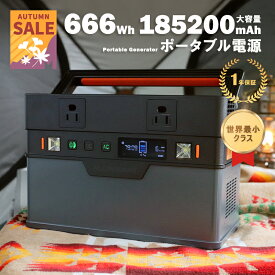 【特別価格】防災用電源 災害対策用品 666Wh 大容量 小さめ コンパクト ポータブル電源 バッテリー 節電対策 純正弦波 非常用電源 防災 蓄電池 車中泊