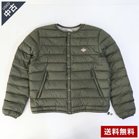 【中古】美品 DANTON ダントン クルーネックインナーダウンジャケット レディース Sサイズ オリーブ色(カーキ)★332v07