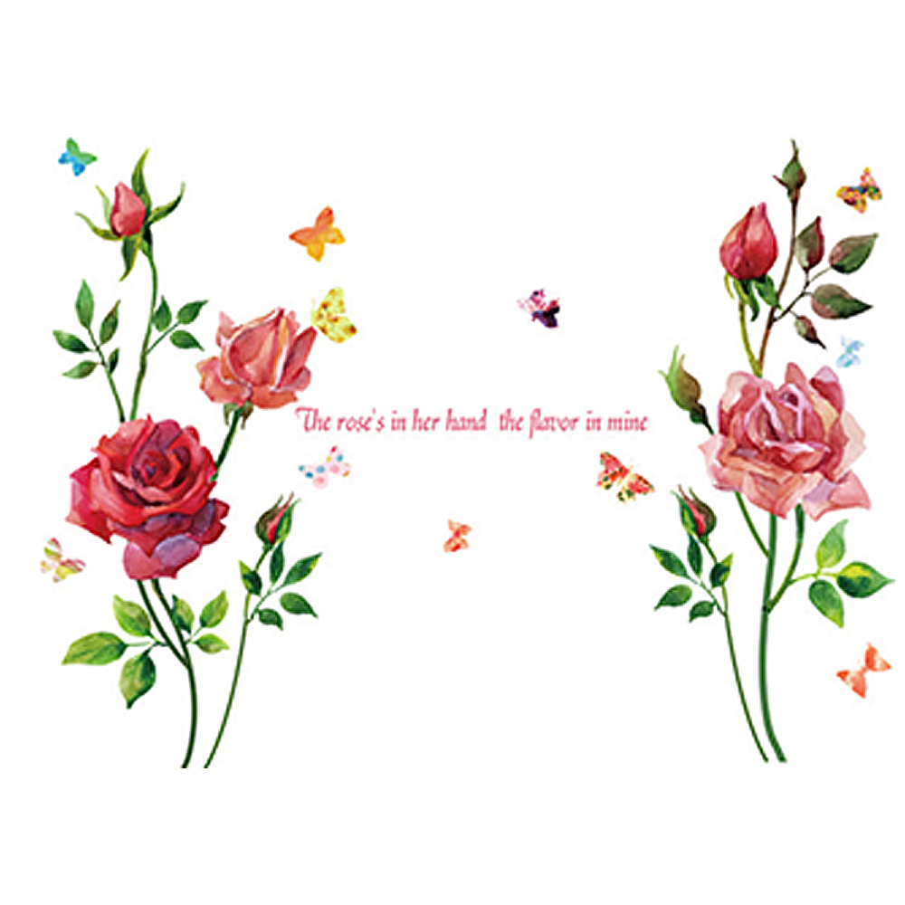 美しいシルエットの女性と赤い花が特徴的なデザイン 送料無料 ウォールステッカー 花 バラ ローズ 壁紙 シール 2つのバラのブーケ 剥がせるシール 壁紙シール フラワー ウォールシール 恋 はがせる Diy おしゃれ 海外限定