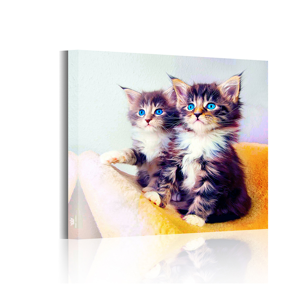 【油絵風 動物画】絵画 まるで油絵、二匹の子猫　ネコ　猫 インテリア おしゃれ 壁掛け 絵　ファブリックパネル アートパネル ポスター キャンバス絵画　 玄関 子供部屋 寝室 リビング トイレ 洋室 和室 手軽に飾れる4サイズ展開　送料無料 | takara-fune
