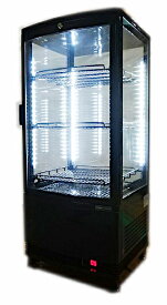 【中古】 レマコム　4面ガラス 冷蔵ショーケース RCS-4G84SL　84L　2021年製　LED照明付き / カギ欠品 / ブラック 黒 / 卓上 ドリンク ショーケース / 個人様宅配送不可（営業所止め）