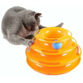 猫 おもちゃ 回転 ボール ぐるぐる 猫じゃらし付き 猫用知育玩具 運動不足 ストレス解消 (オレンジ)