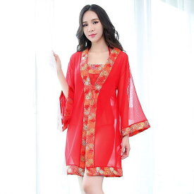 セクシーランジェリー ベビードール キャミソール 3点セット 下着 レディース プレゼント 刺繍レース シースルー 着物風 高級感「爆買」