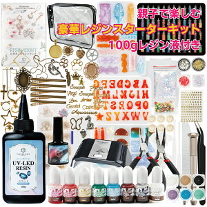 【レビュー特典あり】新発売 レジン スターターキット 豪華 B シャカシャカが作れる 大容量レジン液100g着色剤 初心者 UV LEDライト【送料無料】UVレジン液 レジン手芸 キッズ 親子でレジンセ
