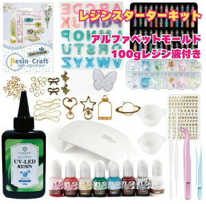 【レビュー特典あり】レジンスターターキット ミニキット A【宅配便送料無料】 UV/LEDライト 大容量100gレジン液 8色レジン着色剤 レジン手芸 キッズ 親子でレジンセット 初心者 アクセサリー