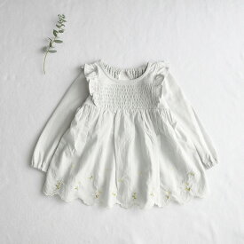 coto cotte スカラップデイジー刺繍チュニック ベビー ベビー服 キッズ 服 こども服 女の子 女児 子供 こども 80cm/90cm/100cm/110cm/120cm/130cm おしゃれ かわいい ガーリー ナチュラル 大人可愛い シンプル ギフト プレゼント 贈り物