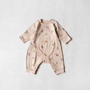 OUTLET! わんこ柄 かんたん ロンパース [ ベビー ベビー服 男の子 女の子 60cm 70cm 80cm アイボリー サックス ピンク 犬 おしゃれ かわいい ナチュラル 大人可愛い シンプル ギフト プレゼント 贈