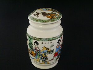 茶缶 茶筒（お茶入れ）美女1個【中国茶器・台湾茶器】陶器製茶筒