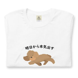 プードル犬　明日から本気出す 犬tシャツ イヌ柄 犬柄 服 いぬ柄 シャツ 誕生日プレゼント 彼女 犬好き かわいい おもしろ 可愛い いぬ イヌ 犬 メンズ レディース ペアルック おしゃれ 猫柄生地