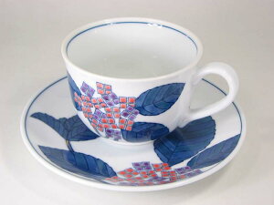 【有田焼】【舘林喜助】【舘源窯】 染錦紫陽花 碗皿 【コーヒーカップ】