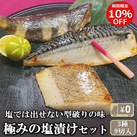 ＼スーパーセール 10％OFF！／ 【送料無料】極みの塩漬けお試し食べ比べセット 3種x3切 計9切入り さば サバ 鯖 ほっけ ホッケ カレイ 塩焼き 詰め合わせ おかず 酒の肴 つまみ 漬魚 漬け魚 惣菜 焼き魚 焼魚 自宅用 冷凍 食品