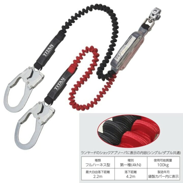 楽天市場】タイタン フルハーネス 蛇腹 ダブルランヤード セット 