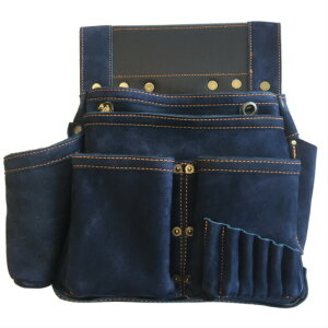 ふくろ倶楽部 釘袋 朱雀 ヌバック六型 INDIGO 墨ツボホルダー付 SZN-836NV【腰袋 釘袋 皮 革 デニム インディゴ】