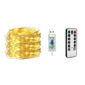 LEDイルミネーションライト USB式銅線ワイヤーライト 20m LED200球 LEDストリングライト パーティー クリスマス リモコン付き リモコン操作可能 防水防雨仕様 送料無料