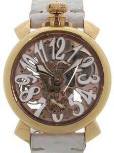 【GaGa MILANO】【内部点検済】ガガミラノ『マヌアーレ 48mm スケルトン』5011.01 メンズ 手巻き 1ヶ月保証【中古】b05w/h22AB