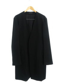 【Yohji Yamamoto POUR HOMME】ヨウジヤマモト『シワギャバ ノーカラー ロングジャケット size3』HZ-J05-100 メンズ 1週間保証【中古】