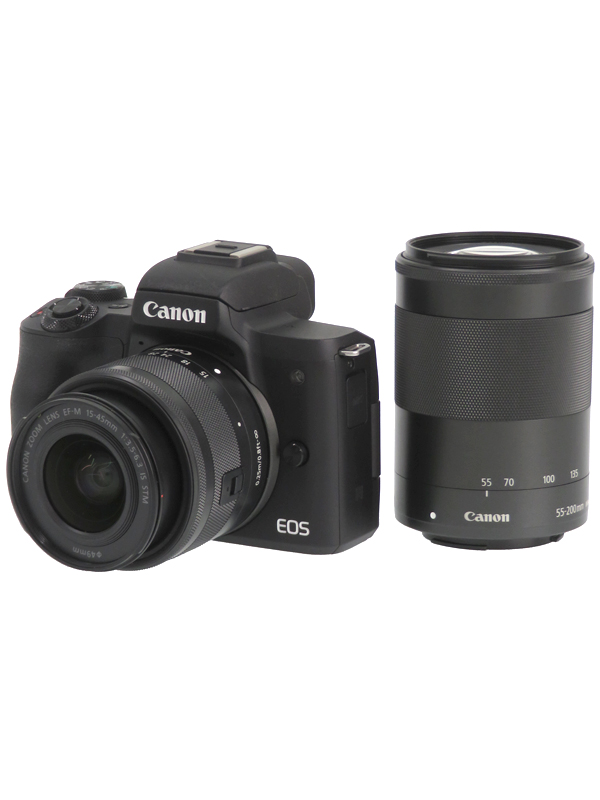 Canon キヤノン EOS 新発売 KissM ダブルズームキット 1週間保証 ミラーレス一眼カメラ 2022公式店舗 ブラック 中古