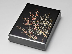 沈金紅白梅 文庫(A4サイズ) 黒 1個：木製漆塗り 日本製 書類入れ デスク 御祝 記念品 プレゼント ギフト