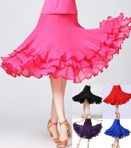 フラメンコ スカート 大人用 広がる スカートダンス 衣装 大きい裾 フレア モダンダンス 社交ダンス ワルツ 練習着 レッスン着 レディース フリル付き 舞台 ステージ 演出  イベント高校生