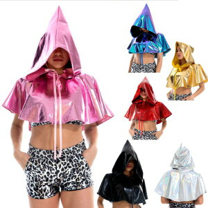 ボレロ ショートマット フード付き【7色・フリーサイズ】子供 大人 メタリック エナメル トップス ダンス衣装  女性用  キッズダンス レッスン着 ジャズダンス  トップス 輝