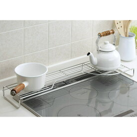 【燕三条製】ステンレス製 コンロ奥ラック 幅66.5cm｜排気口カバー IH ガスコンロ 右利き用 左利き用 キッチンラック キッチン収納 コンロ収納 鍋置き ケトル やかん フライパン 調味料 スパイスラック 日本製 国産