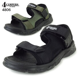 メンズ スポーツサンダル 4CAMPERS 4806 ブラック 黒 カーキ 夏 紳士 サンダル シューズ 面ファスナー ストラップ バックル 履きやすい おしゃれ 軽い 靴 履き物 ベルクロ マジックテープ さんだる 旅行 キャンプ