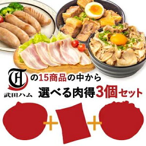 15種類から選べる 肉得3個セット 武田ハム チャーシュー 角煮 ハラミ カルビ プルコギ ベーコン 手羽元 生姜焼き 豚バラ ロース 味噌漬け トンテキ ソーセージ ウィンナー 豚肉 牛肉 送料無料