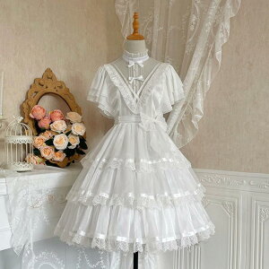 新品上品白仙气花嫁春夏ワンカラーゴスロリワンピース ロリィタ 半袖OP Lolita ロリータ コスプレ ウェディングドレス日常服ゴスロリワンピース人形師 レディースフリルレース ワインカート