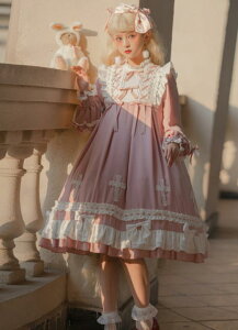 秋冬ゴスロリワンピース ロリィタ 長袖OP Lolita ロリータ コスプレ 洋装田園風op長袖ワンピース日常服ゴスロリワンピース レディースフリルレース ワインカート 可愛いお嬢様姫系少女ワンピ