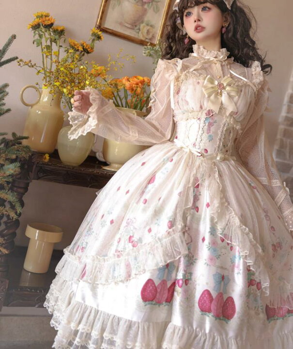 楽天市場】新品 いちご苺柄ロリィタ 半袖OP Lolita ロリータ コスプレ 