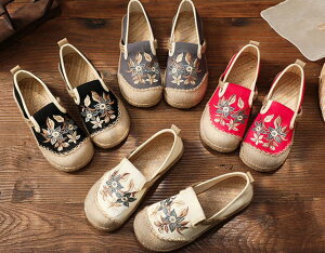 2021新作春夏レディースシューズ チャイナ靴 手作り北京布靴 ローヒールエスニックチャイナシューズ痛くない カジュアル 通気性 抜群 チャイナドレス メイド コスプレ 女の子 フォーマル 靴