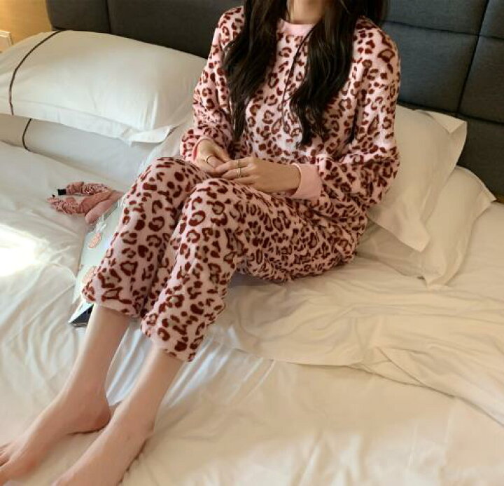 楽天市場 冬用女性用学生 もこもこ ピンクのヒョウ柄 パジャマ 上下セット部屋着 パジャマ セットアップ ルームウェア寝巻き 長袖レディースナイトウエア プレゼント 通気性着心地いい ゆったり 上着 ズボン 暖かい 可愛い 竹田雑貨商店事務所