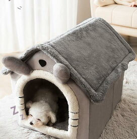 小型犬猫用ペットハウス 室内用 犬小屋 三角屋根 3サイズ ドット ペットベッド ペットハウス 2way 犬小屋 屋根付きふわふわ クッション付き 猫 テント オールシーズン おしゃれ 洗える 折りたたみ可 寝床 冷暖房 ホットカーペット対応(L：49*39*46cm　14kg以内のペット)