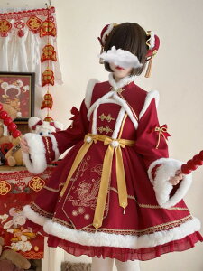 暖冬ロリータ洋装新年jskキャミソールワンピース2点セットロリータスカートゴスロリワンピース ロリィタ OP Lolita ロリータ コスプレ 日常服ゴスロリ人形師 レディースフリルレース ワイン