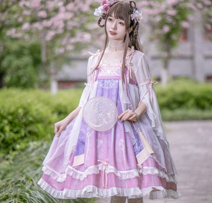 楽天市場 中国風日常服ゴスロリワンピース人形師 ドレス ロリィタ Op 膝丈 Lolita ロリータファッション コスプレ ロリータ服 ワンピース クラゲ 森ガール長袖レディースフリルレース ワインカート 可愛い お嬢様 姫系 少女ワンピ ゆったり 中華風漢服 蝶結び付き2点