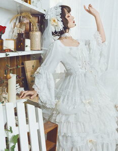 白仙气花嫁春夏ワンカラーゴスロリワンピース ロリィタ OP Lolita ロリータ コスプレ ウェディングドレス日常服ゴスロリワンピース人形師 レディースフリルレース ワインカート 可愛いお嬢