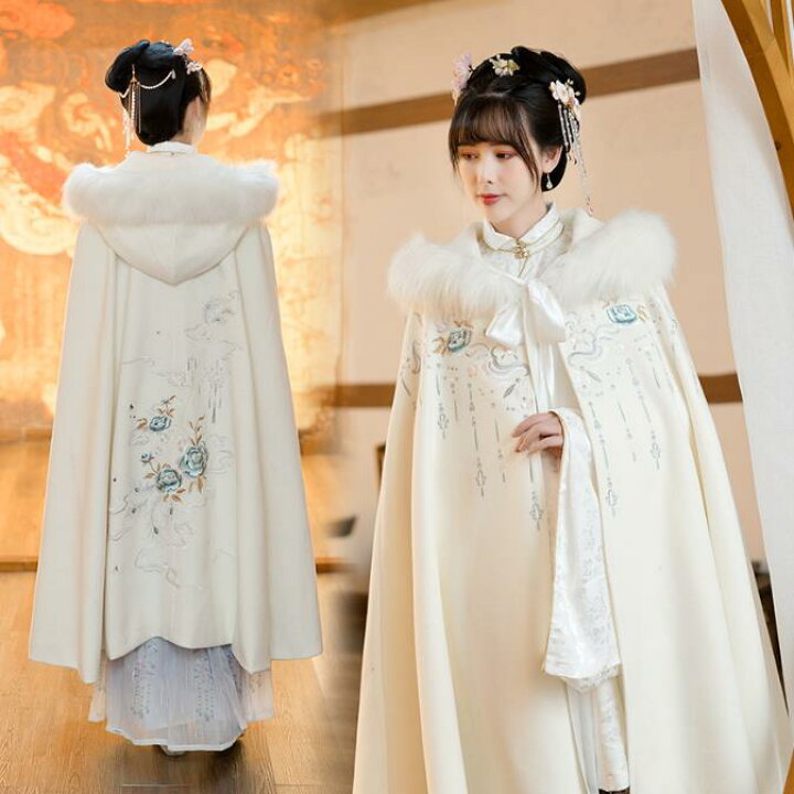 楽天市場】白刺繍入りマント漢服レディース秋冬コートジャケット 
