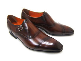 イタリアンモードを体現する上質な革靴！（刷毛筋が見えるこだわりの染色仕様）アントニオ ドュカッティ/ANTONIO DUCATI紳士靴 DC-1195 ダークブラウン 変形ストレートチップ ベルトモンク 送料無料