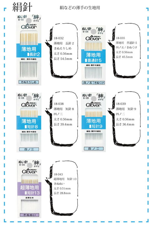 買物 クロバー 絆 薄地用長針2 B2 きぬえりしめ 18-032 クロバー ぬい針 「絆」 薄手生地用長針2 (B2) 18032 1個