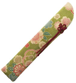 女性用（婦人用）ちりめん扇子袋（黄緑・古布柄）