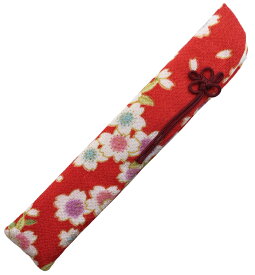 女性用（婦人用）ちりめん扇子袋（赤・桜柄）