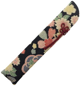 女性用（婦人用）ちりめん扇子袋（黒・古布柄）