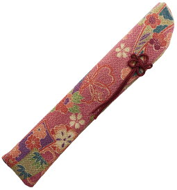 女性用（婦人用）ちりめん扇子袋（薄紅色・古布柄）