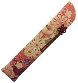 女性用（婦人用）ちりめん扇子袋（薄紅色・古布柄）