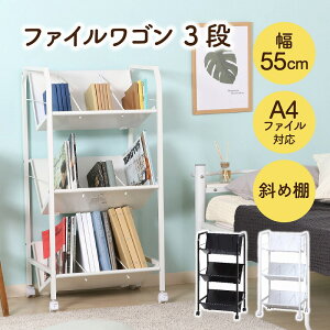 【送料無料】ホワイトファイルワゴン 3段傾斜タイプ W550 D400 H1120 ワゴン デスク周辺用品 用途別ワゴン ブックワゴン ファイル収納 キャスター付き 斜め A4対応 本 書類 収納 スチール ラック