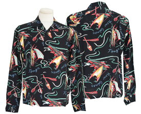 SunSurf サンサーフ 長袖 2024 L/S RAYON HAWAIIAN SHIRT SS29205 &quot;SOUTH SEA OUTRIGGER&quot;(119:BLACK)