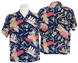 SunSurf サンサーフ 半袖 2024 SS39223 / RAYON HAWAIIAN SHIRT “SOUTH SEA TRADER”(128:NAVY)