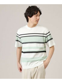 【SALE／20%OFF】【ニットTシャツ】麻ブレンド パネルボーダー TAKEO KIKUCHI タケオキクチ トップス ニット ホワイト ブラック ブルー【RBA_E】【送料無料】[Rakuten Fashion]